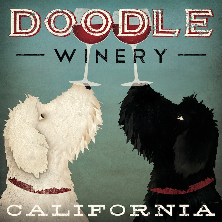 Doodle winery, impression sur toile tendue, H 12 po x l 12 po x P 0,75 po, Toile tendue, Pas de tapis