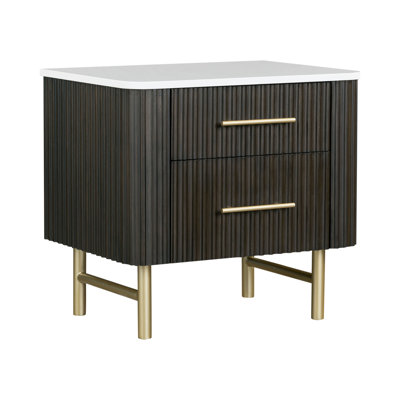Nightstand, Marble Top & Espreeso Finish by Everly Quinn