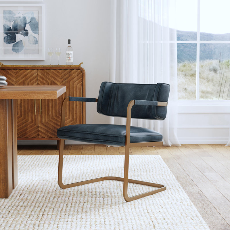 Fonda Leather Dining Chair, Blue/Copper