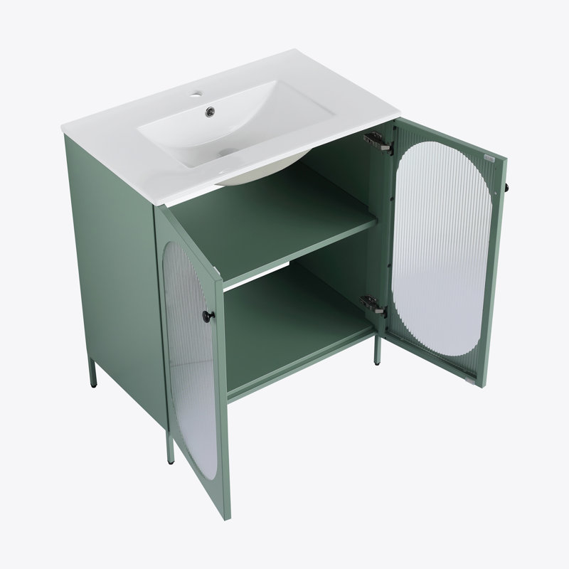 Meuble-lavabo autoportant de 30 po avec lavabo en céramique, Bleu sarcelle