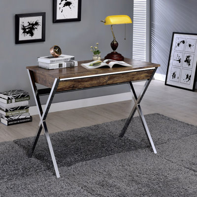 Bureau d'écriture en chêne et chrome à 2 tiroirs