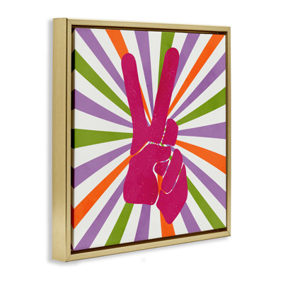 Peace Sign on Stripes  Framed Floater Canvas Wall Art by Kim Allen
