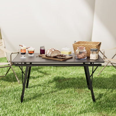 Portable Outdoor Folding Table With Adjustable Height Lightweight Aluminum Roll-Up Design Includes Carrying Bag Perfect For Camping Picnics Beach BBQ by Arlmont & Co.