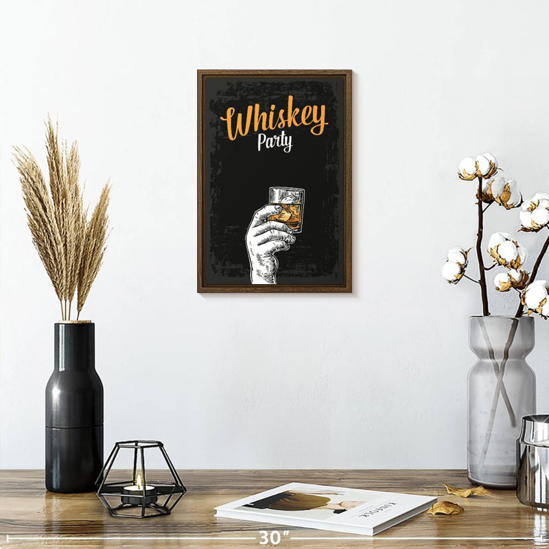 Whiskey Party, 9" x 13", Floating Frame Walnut