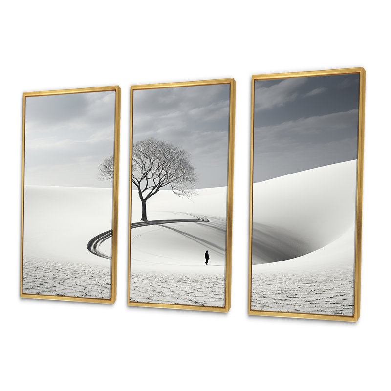 Paysage d'hiver, paysage photo IV - ensemble d'art mural sur toile paysage d'hiver, Cadre flottant doré