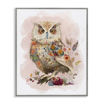 Hibou et fleurs sauvages, estampe numérique encadrée par Fab Funky