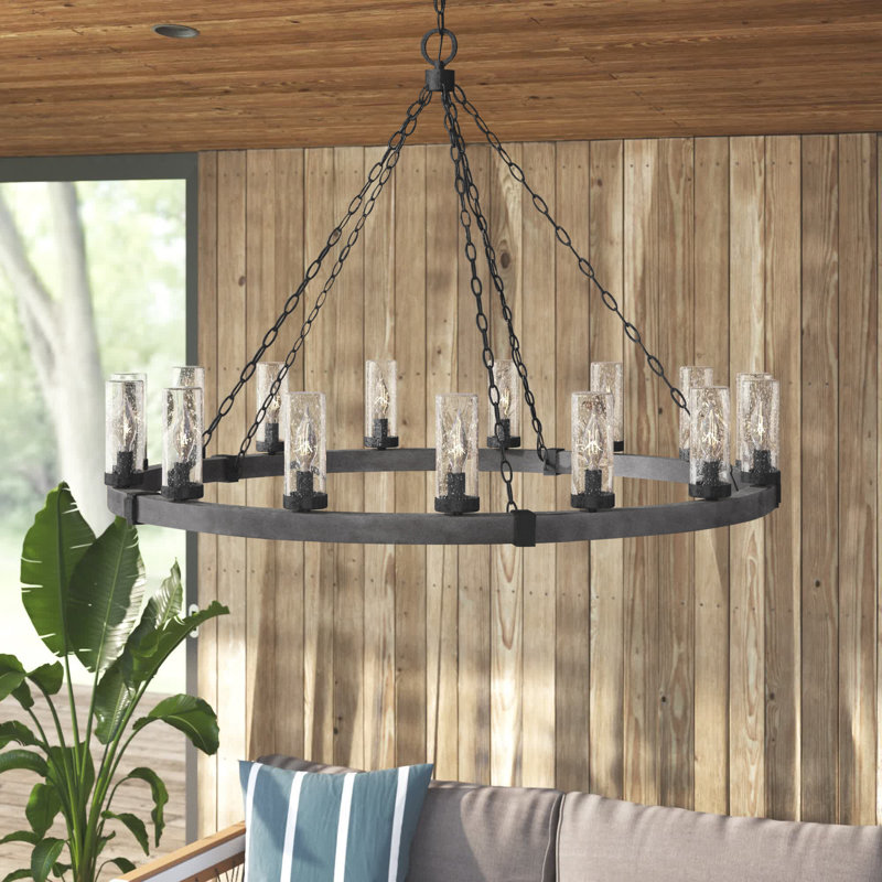 Sawyer 15 -Bulb 28.5" H Outdoor Chandelier, Aged Zinc