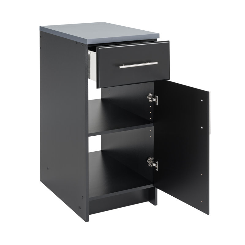 Large armoire de rangement blanche Watse de 16 po, armoire de base avec 1 tiroir et 1 tablette réglable pour le garage, l'armoire, la cuisine, le bureau personnel, l 16 po x H 36 po x P 24 po, noir