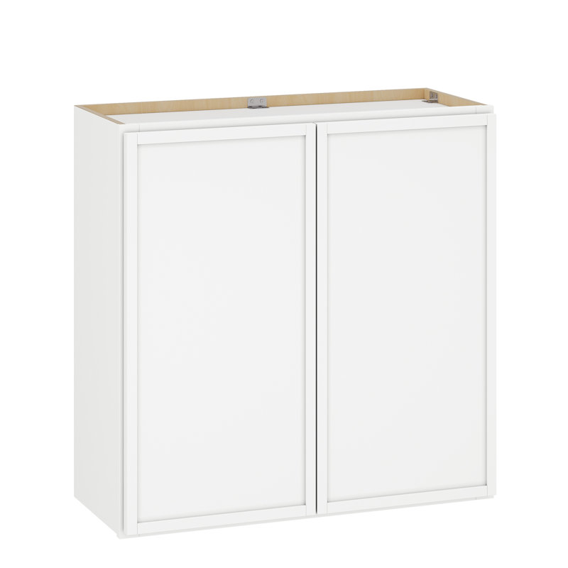 Armoire murale moderne en bouleau blanc moderne avec portes à cadre étroit et quincaillerie à fermeture en douceur pour les cuisines et les espaces polyvalents