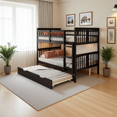 Full Over Full Bunk Bed With Twin Size Trundle And Ladder