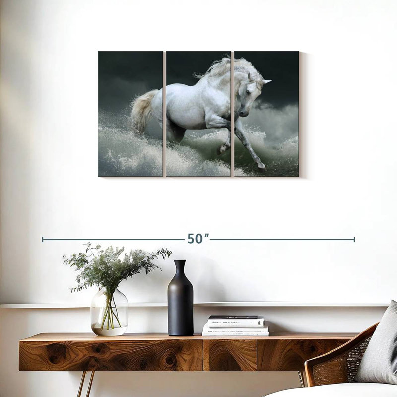Cheval blanc bord de mer, H 20 po x l 33 po