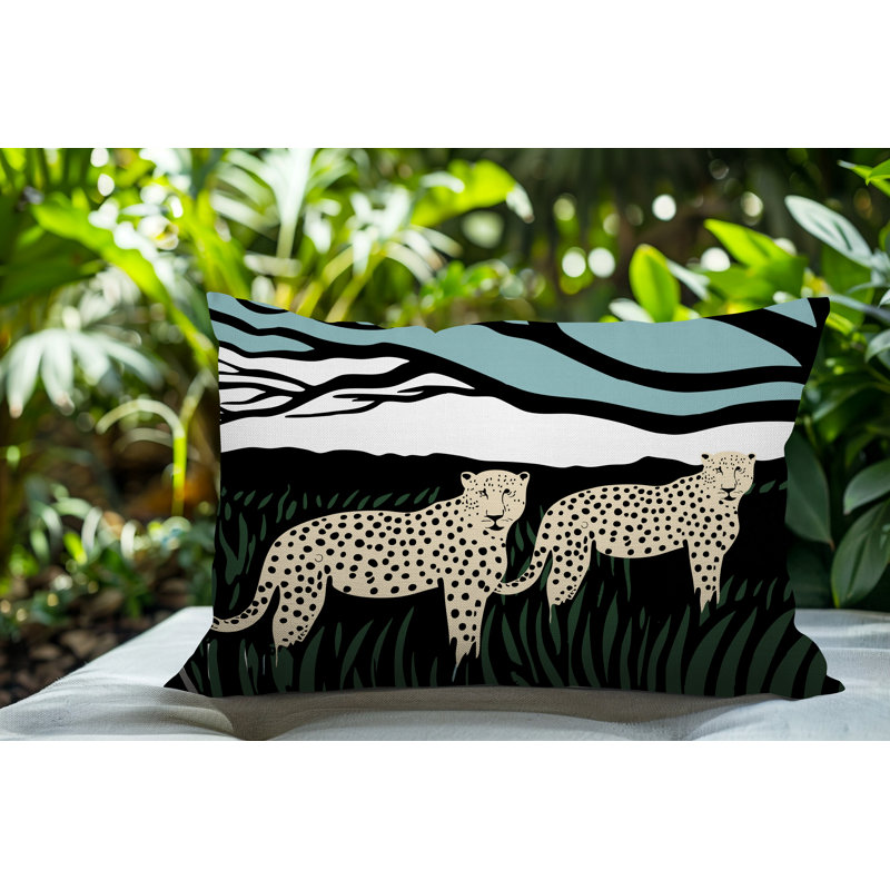Oreiller rectangulaire réversible intérieur / extérieur Vold Leopard, Émeraude, Rectangle H 18 po x l 25 po