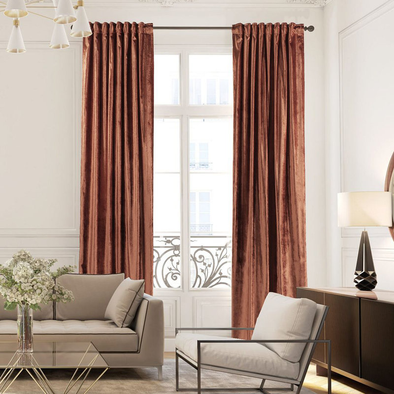 Extra Long & Extra Wide Shiny Velvet Curtain Panel (customized), 280cm Width x 295cm Drop, Orange