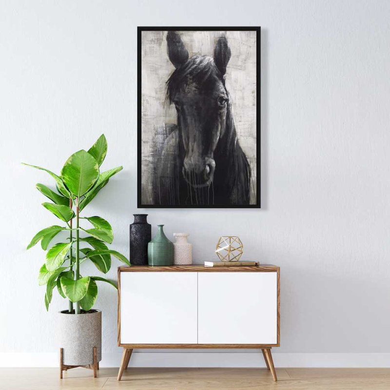 Toile cheval noir | Élégant décor de salon cheval
