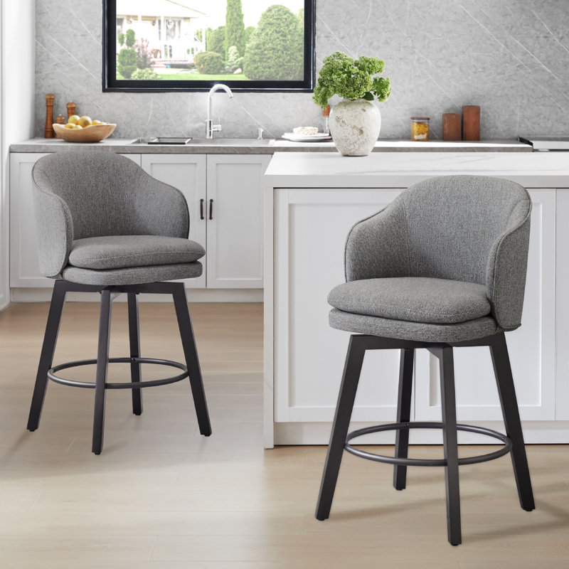 Meenakshi Swivel Bar Stools With Backs, Dark Gray, 2
