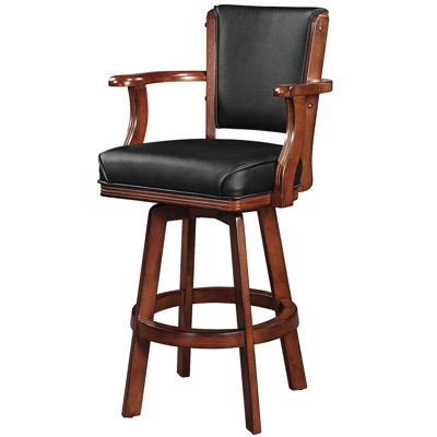 Millender Backed Swivel Solid Wood Bar Stool with Arms By RAM Game Room by Alcott Hill