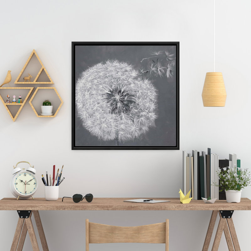 Toile pissenlit monochrome soufflée | Décoration florale pour chambre à coucher, H 25,25 po x l 25,25 po