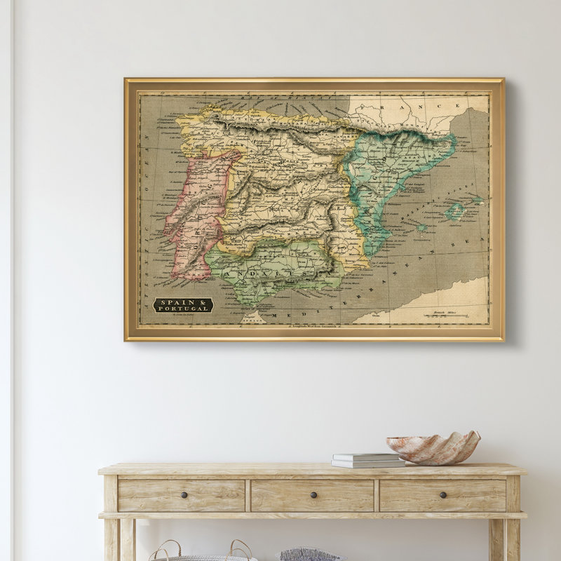 Carte de l’Espagne de Thomson-impression d’art graphique sur toile encadrée, H 22,5 po x l 30,5 po x P 1,5 po