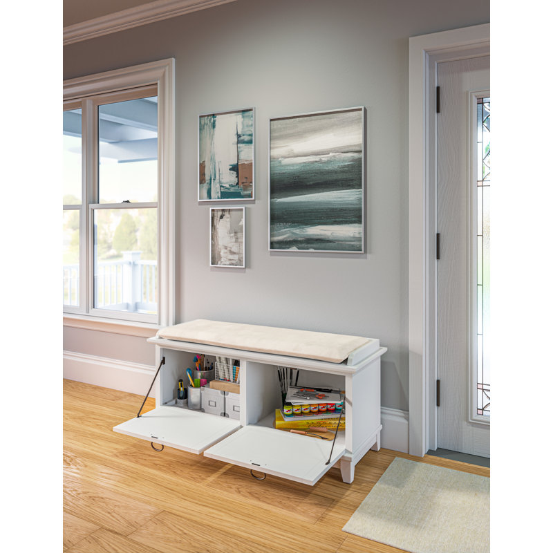 Almendra Microfiber / Microsuede Upholstered Storage Bench, Off White
