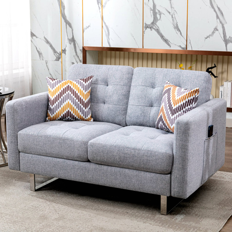Dorthie 53.5" Square Arm Loveseat, Light Gray 100% Linen