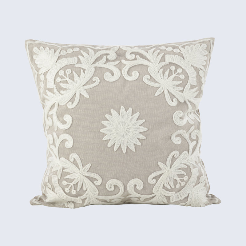 Kreutzer Cotton Floral Throw Pillow, Ivory