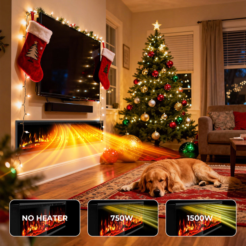 Narrow Bezel WiFi Smart Fireplace Recessed & Wall Mounted, Linear Fireplace w/App, Remote Control, Adjustable Temperature, Log Flame Option