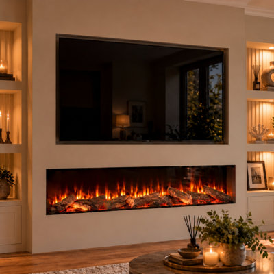 Evolution Fires Advance Series 1800mm Electric Fireplace | Built-In Wall Fire with LED Flames | App & Alexa Control | 1kW/2kW Heat Output | TV Media Wall Ready
