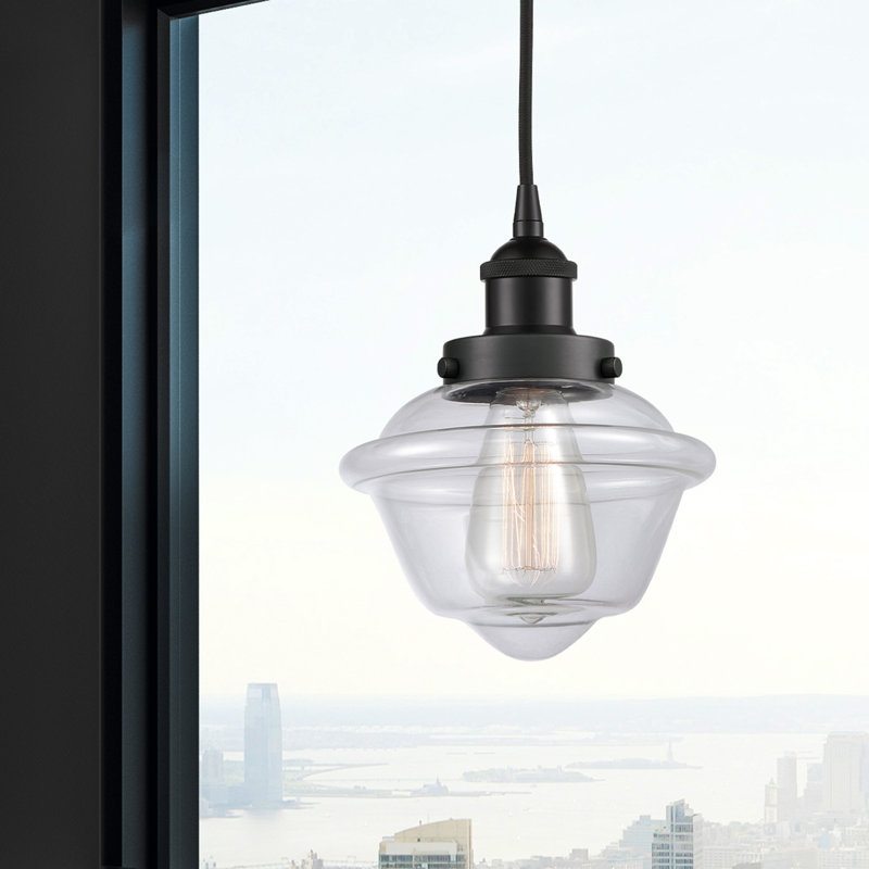 Luminaire suspendu 1 lumière Calliope, Transparent, Noir mat