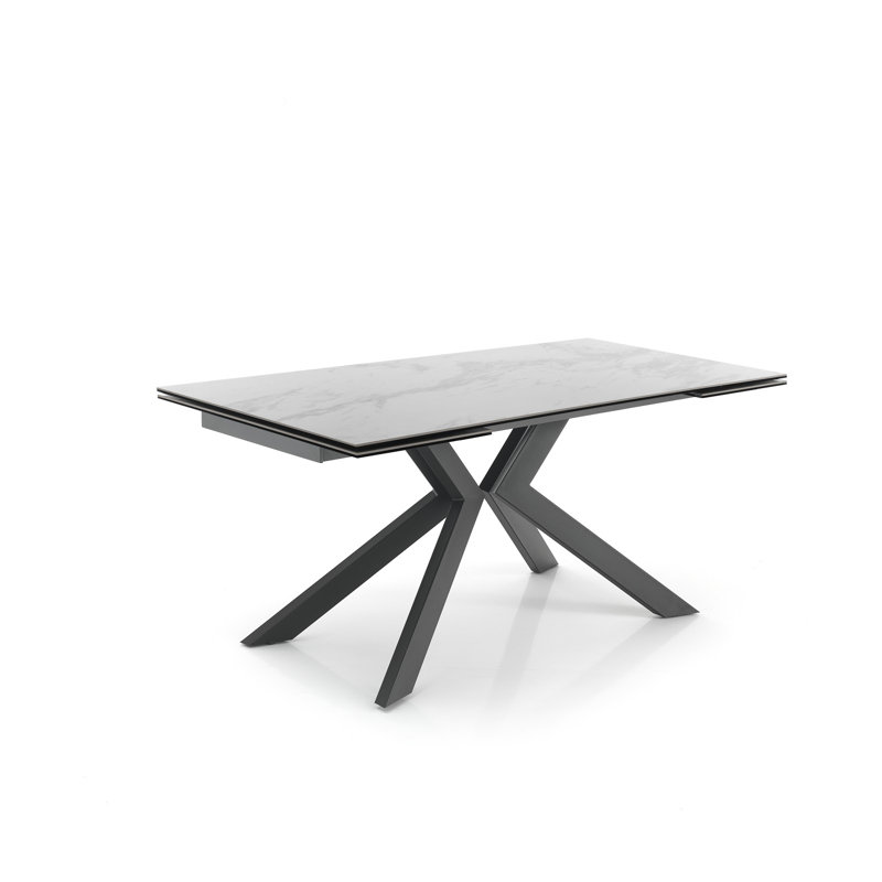 Amair Extendable Glass Top Metal Base Dining Table, White