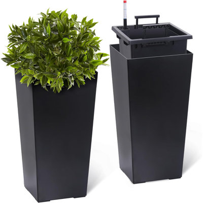 22.4" Self Watering Planters Set of 2, Tall Flower Pots Outdoor with Auto Watering & Level Indicator, Weather Resistant