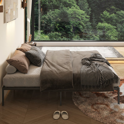 Black Metal Platform Bed For King, With A Reinforced Structure And Long-lasting Use Modern Minimalist King Frame, , No Box Spring, Sound Sleep Night