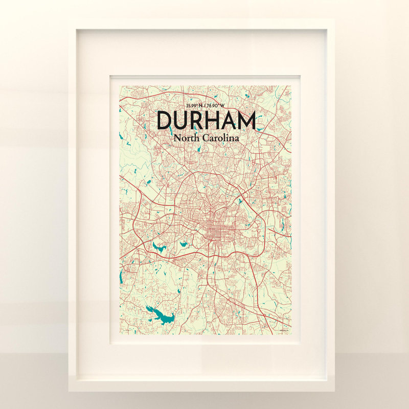 Durham City Map, impression, Vert / beige, H 24 po x l 18 po