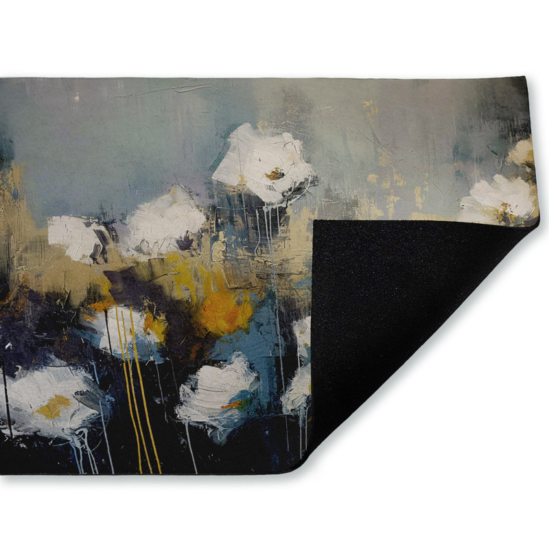  Tapis de porte anti-dérapant recyclé Abstraction Expressive Blooms, 18 po x 30 po, Fleurs d'abstraction