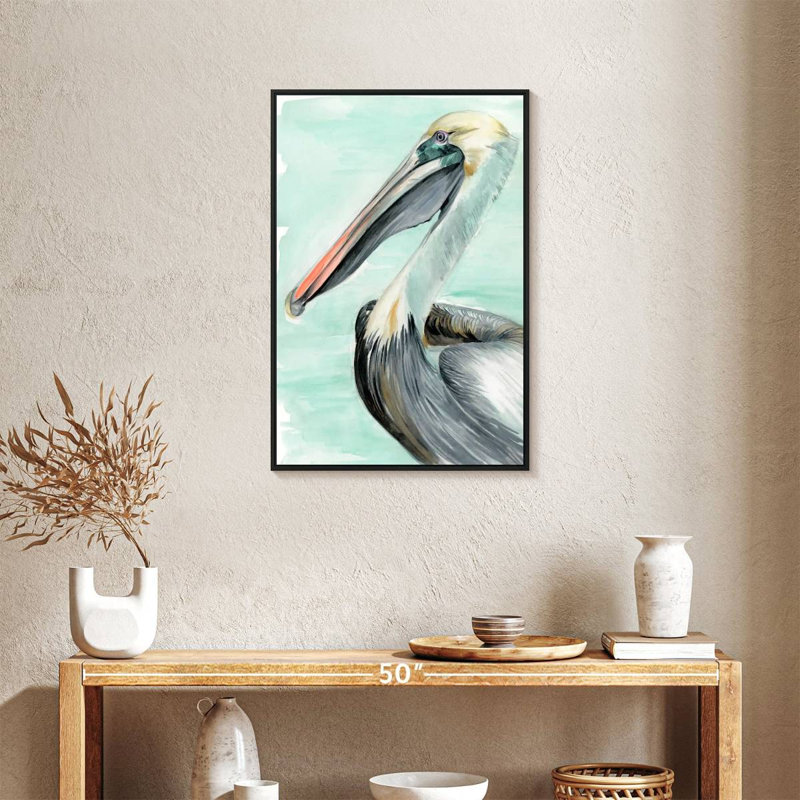 Pélican turquoise II, Cadre flottant noir, 21 po x 31 po