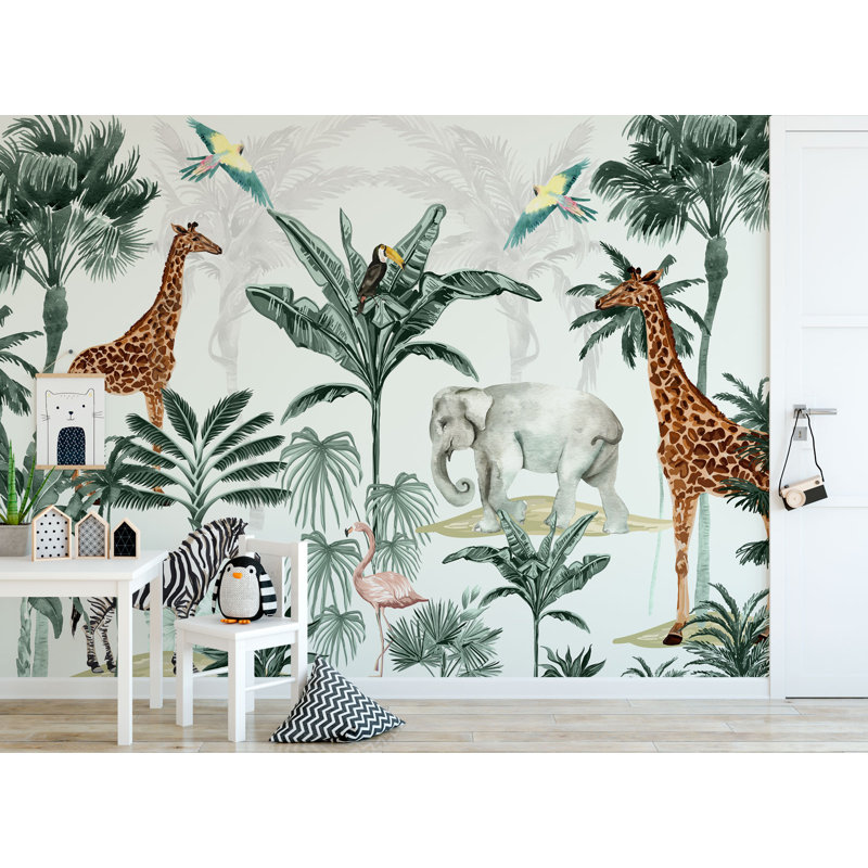 Papier peint animaux jungle tropicale, L 94,92 po x l 143 po