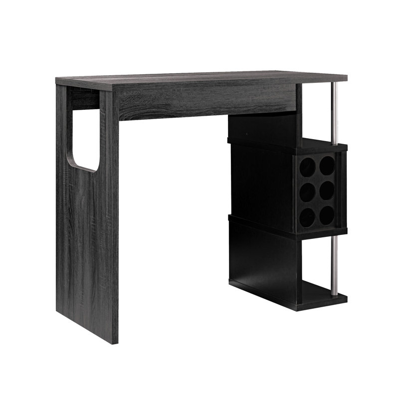 Deux comptoirs de bar pour la maison avec compartiment pour verres à vin et trois tablettes durables, table grise et noire avec support pour un bar à la mode,