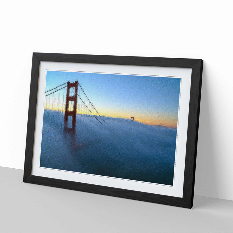 Golden Gate Bridge in the Clouds - Picture Frame Painting Print, 27cm H x 36cm W x 2cm D, Black Framed