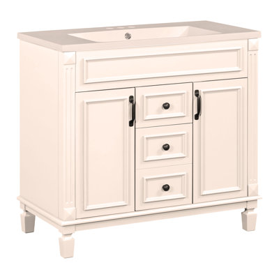 Meuble-lavabo 36 po avec lavabo supérieur, armoire de rangement moderne avec 2 portes à fermeture douce et 2 tiroirs