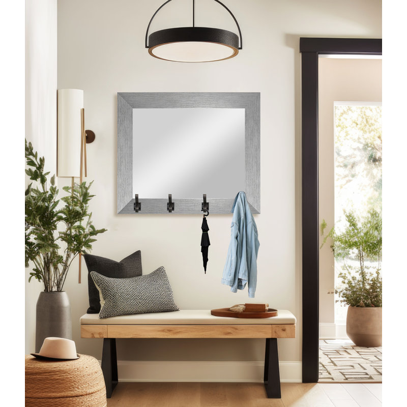 Bellicia Mirror with Hooks, Brushed Silver/Steel