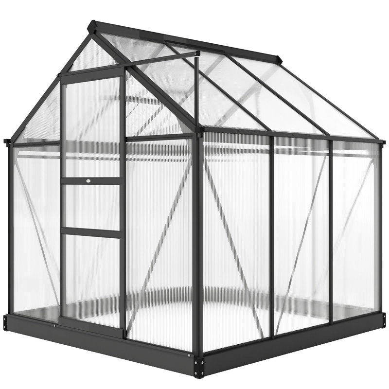 Serre en polycarbonate, porte de ventilation en aluminium robuste pour l'extérieur, 6,2 pi x 6,2 pi x 6,6 pi, Gris