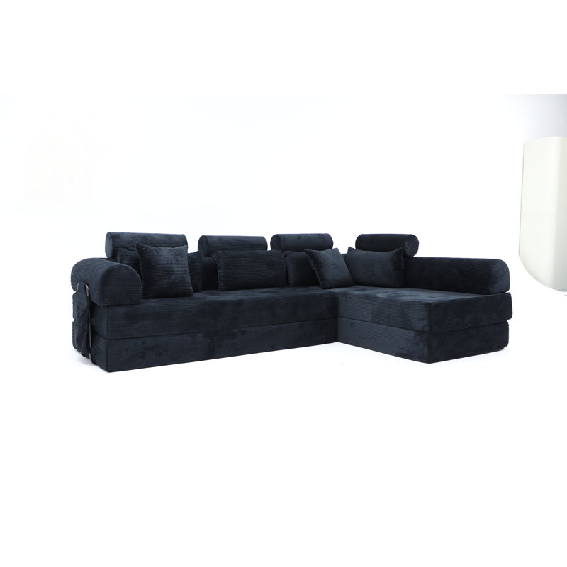 Canapé modulaire en forme de L, canapé modulaire compressé en velours côtelé de style minimaliste moderne, se dépliant en lit, conception peu encombrante pour les chambres et les salons