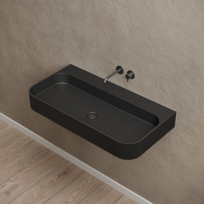 MonBlari 35" X 18" Solid Surface Wall Mounted Bathroom Sink Matt Black