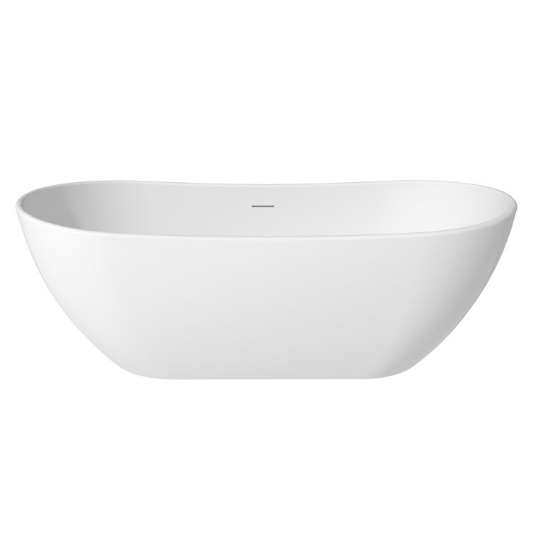 Crescent 71.46"x 32.28" Solid Surface Stone Freestanding Soaking Bathtub