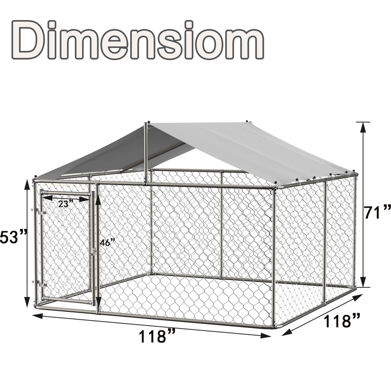 Metal Outdoor Dog Kennel, 71" H x 118" W x 118" D
