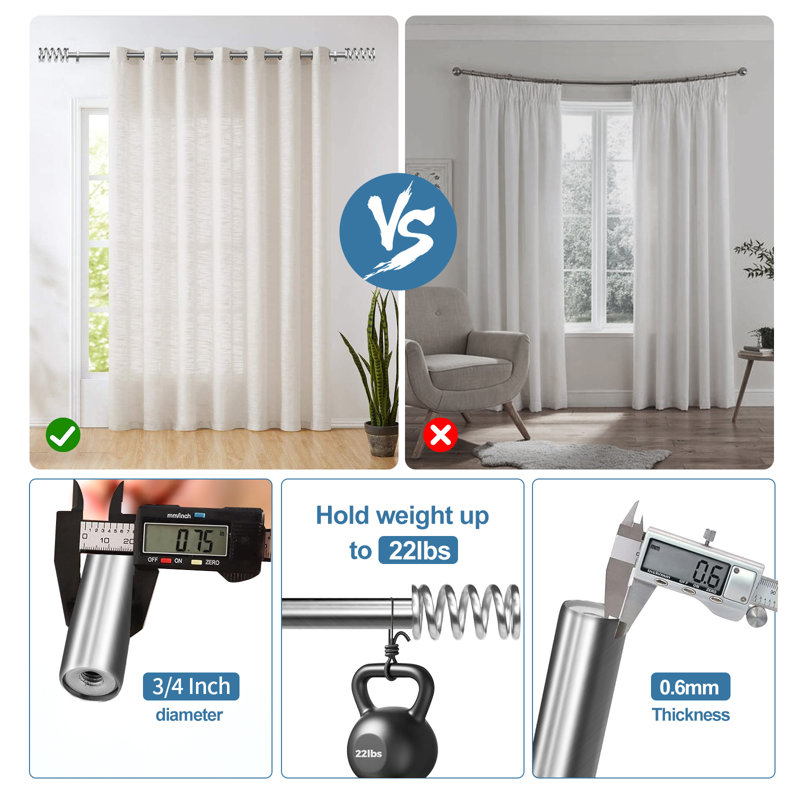 Tringle à rideaux simple hélicoïdale faîteau Sweatt, H 1 po x l 120 po x P 1 po, Acier brossé