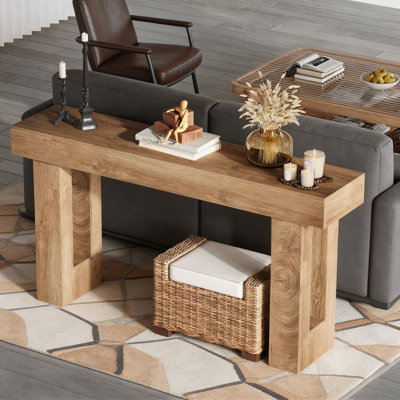 Console de 63 po de long, table de canapé derrière le canapé, table d'entrée rectangulaire en bois de style campagnard pour entrée, couloir, salon - naturel