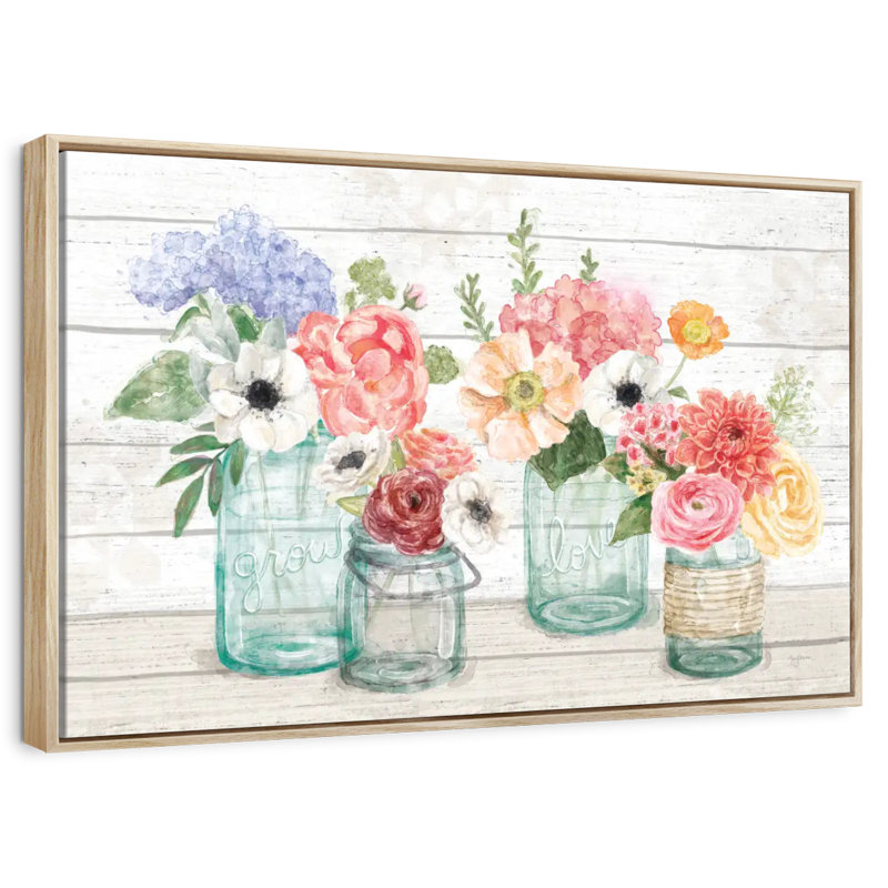 Marché aux fleurs pastel III, Cadre flottant en bois naturel, 37 po x 25 po