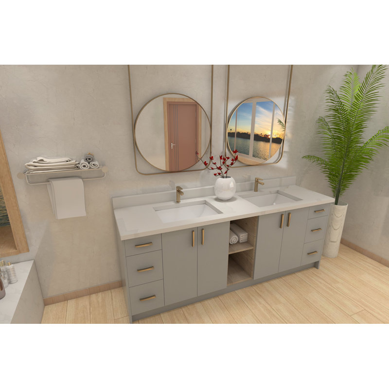 Pasadena 84" Double Bathroom Vanity Base, Ready to Install, Morning Dove