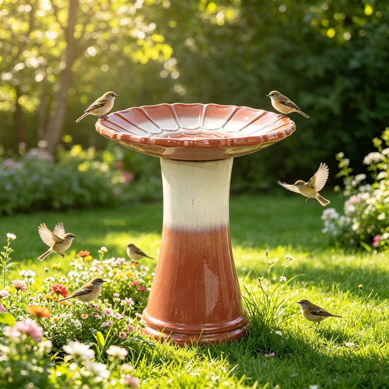 Bain d'oiseaux piédestal en céramique avec plateau décoratif festonné