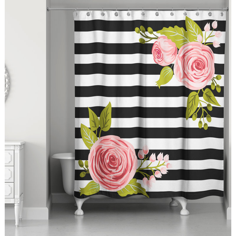 Rideau de douche simple Bartram, Noir / Blanc